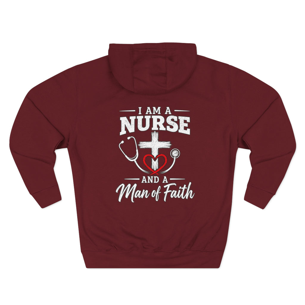 Nurse & Man of Faith Hoodie - Stethoscope Heart Cross Fleece Pullover