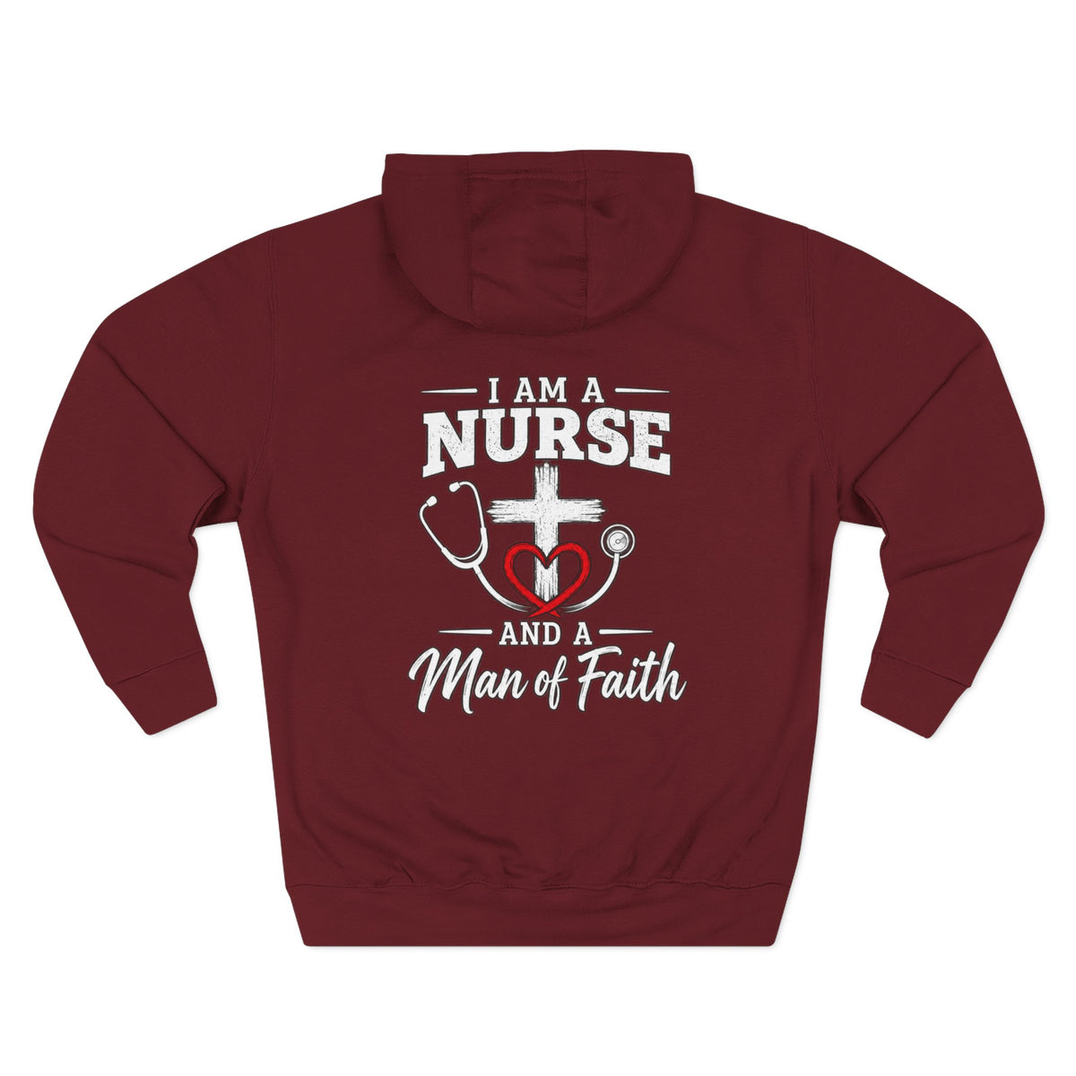 Nurse & Man of Faith Hoodie - Stethoscope Heart Cross Fleece Pullover
