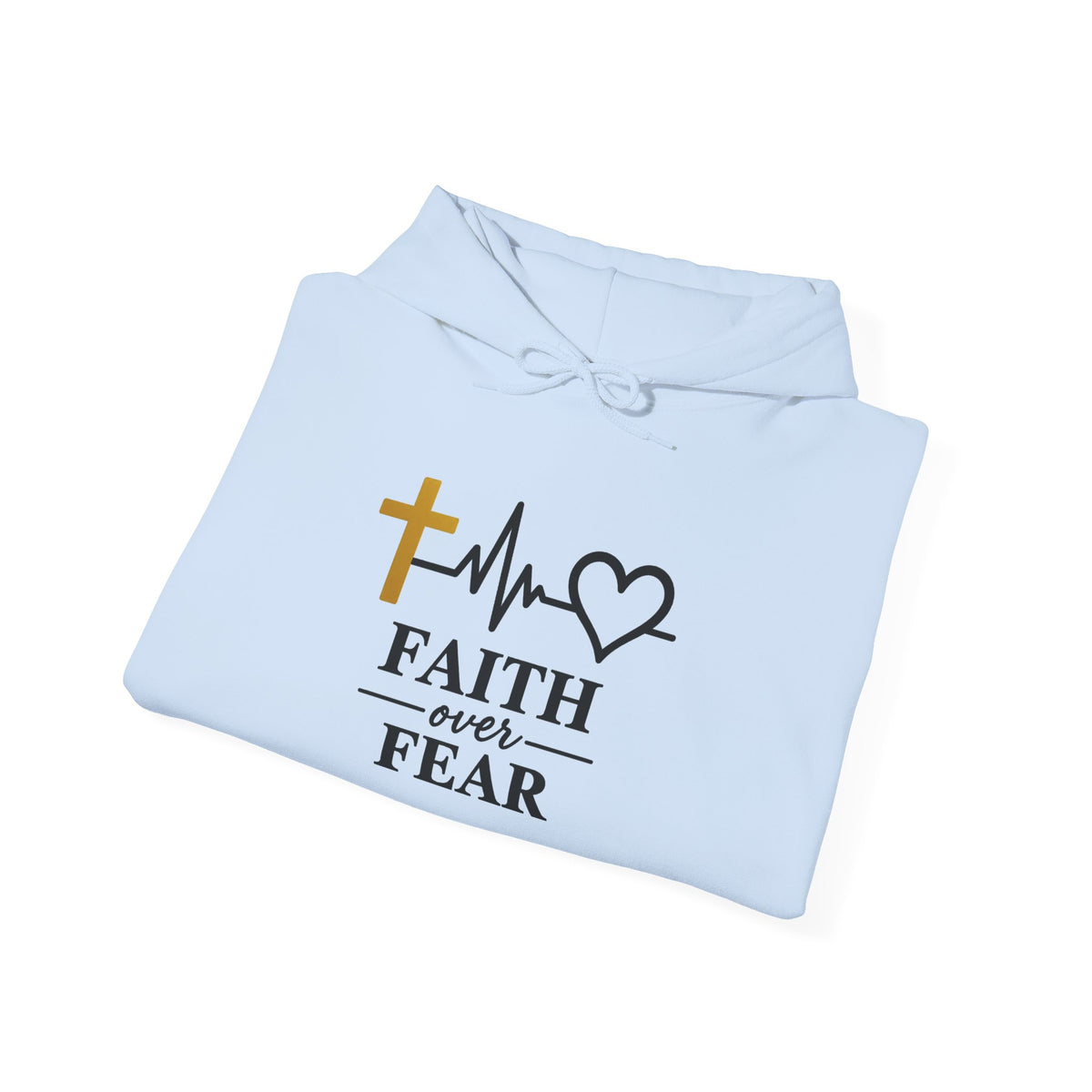 Faith Over Fear Hoodie – Christian Cross & Heartbeat Logo Pullover