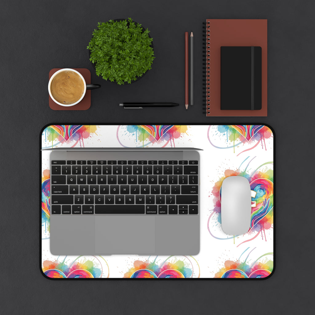 Colorful Heart Nurse Desk Mat — Rainbow Medical Symbol Mouse Pad