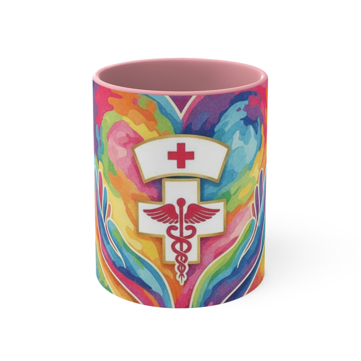 Nurse Caduceus Heart Accent Mug – Colorful Watercolor Medical Gift