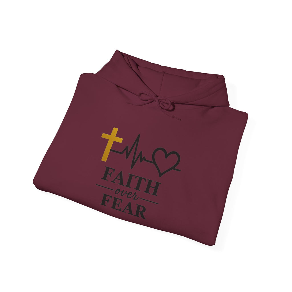 Faith Over Fear Hoodie – Christian Cross & Heartbeat Logo Pullover