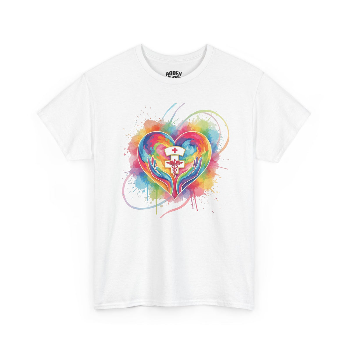 Nurse Heart Rainbow T-Shirt — Watercolor Caduceus Love Tee